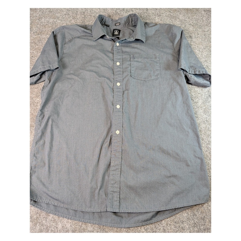 Volcom Mens Classic Fit Short Sleeve Button Up Shirt Gray A0411600 Large EUC